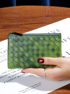 Key Case Card Holder Fancy Goatskin Genuine Leather Zipper Coin Hand-Woven Mini Coin Purse Ultra-Thin Soft