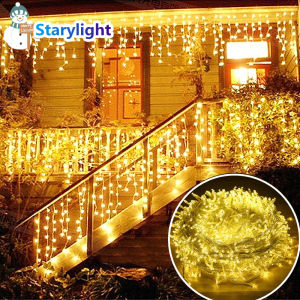 【Solar/Plug】216/120/96 LED Christmas String Lights With End Connector Outdoor Waterproof Curtain Icicle Light Fairy String Lights For Christmas Wedding Party Stair Decoration