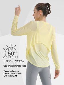 New Womens Loose Long Sleeve Running Yoga Sportswear Quick Dry Breathable Outdoor Top UV Protection Cool Feeling T-Shirt