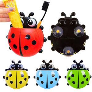 Cartoon Ladybug Toothbrush Holder Wall Mounted Remote Control Shelf Household Toothbrush Toothpaste Holder Container Accessories