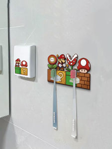 Cute Cartoon Wall-Mounted Toothbrush Holder No-Drilling Couple Bathroom Toilet Electric Toothbrush Storage Rack Japanese Style