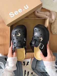 Womens Thick Bottom Anti-Slip Casual Slip-On Shoes Hollow out Design Heightening Outdoor Wear Summer Flat Heel EVA Material