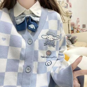Melody Embroider JK Cardigan Sweater Knitwear Coat Top Female Cinnamoroll Babycinnamoroll Cardigan Preppy Style Cute Sweet
