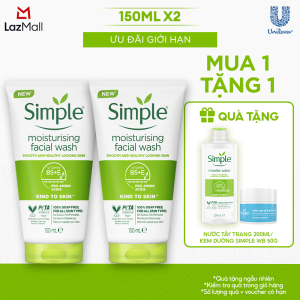 Combo 2 Sữa rửa mặt Simple sạch sâu hiệu quả - cho da thường 150ml [CHÍNH HÃNG ĐỘC QUYỀN] [DIỆN MẠO MỚI]