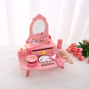 ชุดของเล่นแต่งหน้าเด็ก โต๊ะเครื่องแป้งไม้ ของเล่นเครื่องสำอางพร้อมกระจก ของเล่นเสริมสร้างจินตนาการ