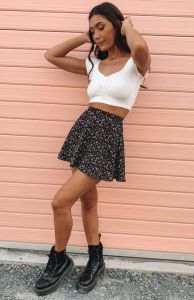 Floral High-waisted Invisible Zip Skirt Floral High Waist Invisible Zipper Skirt