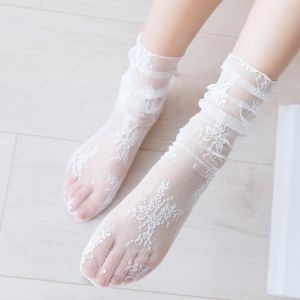 Womens Lace Fishnet Stockings Lolita Retro Floral Transparent Breathable Casual Socks Hollowed Over The Knee Socks Fishnets