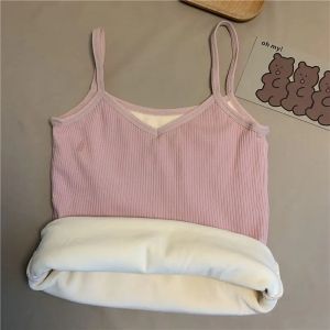 Warm Thermal Vest Women Winter Solid Color Casual Velvet Camisole Tops Sleeveless Thick Elastic Bottom Underwear Tank Tops