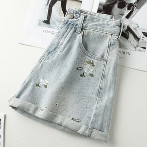 2024 New Arrival Flower Embroider Denim Shorts Summer Western Style Youthful-Looking Casual Pants All-Matching Short Straight-Leg Pants Women