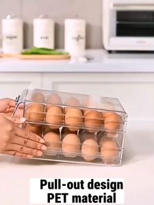 Transparent Single Layer Double Layer Drawer Egg Tray Storage Container Fridge Organizer Rak Bekas Telur