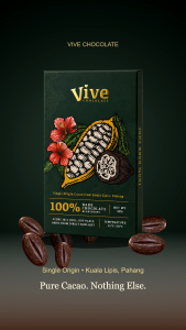 Vive Single Origin 100% Dark Chocolate Bean Drops 30g Kuala Lipis- Pahang No Added Sugar