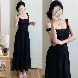 Korean Style Summer Thick High Waist Knitted Black Strapless Dress Womens Fashionable Casual Style Cake Skirt Polyester