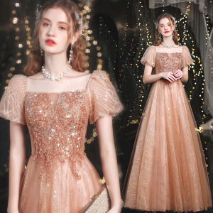 Glary Star Golden Bubble Sleeve Bridal Wedding Toast Dress Banquet Evening Gown Performance Chorus Stage Performance Wedding Dress