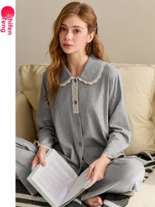 FENTENG | Cotton Open-Front Long-Sleeve Sleepwear Set
