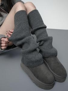 Thickened Knitted Autumn Winter Warm Micro Flared Leg Socks Simple Snow Boot Leggings Overlap Long Tube Socks Womens Innerwear