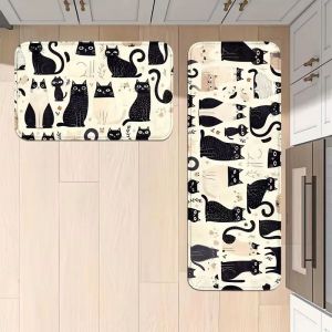 VIKAMA Non-slip Cat Print Kitchen Mat Durable Soft Floor Rug for Bathroom Laundry Home Decor