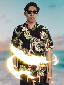 Kemeja Hawaiian - Baju Pantai Floral Atasan Motif Bunga | Rocket Bali Ravenala Black