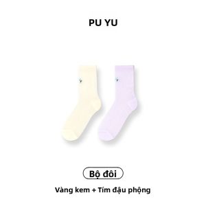 PUYU | Tất cổ giữa mỏng mùa hè cho nữ Miu Series Tất dài cổ điển Tất cotton tẩy tinh khiết kháng khuẩn