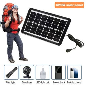 Solar Panel Charger USB 3W With 5 Type USB Cable Portable Monocrystalline Waterproof Outdoor Phone Camping Power Bank
