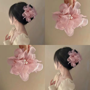 C.three Super Fairy Fresh Hairpin Mesh Flower Pearl Sweet Hair Claw Clip Shark Clip Girlish Playfulness