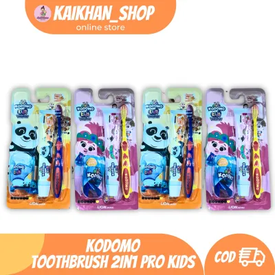 KODOMO Tootbrush 2 in 1 Pro Kids [6+ Random] - Sikat Gigi Anak Berwarna Cerah dengan Desain Karakter Lucu - Perlengkapan Mandi Anak