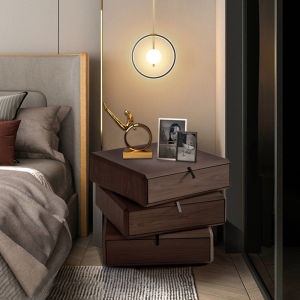 Italian Style Minimalist Solid Wood Smoke Color Rotating Bedside Table Fancy Design Modern Minimalist Rotating Cabinet Storage Side Cabinet
