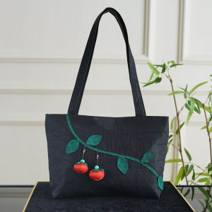 Silk Cherry Blossom Pendant Single Shoulder Bag Womens New Chinese Style Underarm Bag Versatile Design Soft Fabric Handbag