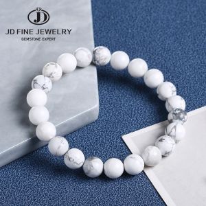 JD Natural White Howlite Blue Turquoise Stone Beaded Bracelets Women Fashion Simple Yoga Energy Healing Bracelets Charm Jewelry