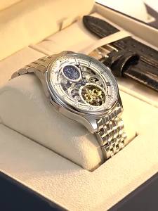 men automatic mechanical watch luminous tourbillon moon phase 316l stainless steel strap transparent case back 40mm large dial