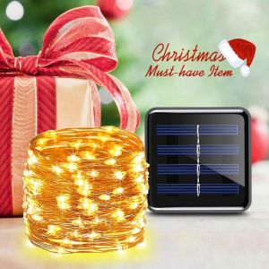 Solar New Year Christmas Lights String Outdoor Waterproof 12M 100 LED /5M 20LED Copper Wire String For Christmas decoration Solar Garden Fairy Light Home Garden Party Wedding Patio Tree