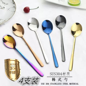 Thickened Titanium Coated 304 Stainless Steel Korean Style Spoon Long Handle Adult Dining Spoon Colorful Chopsticks Spoon Fork