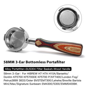 58mm Bottomless Portafilter 3Ear For Hibrew h7 h7a h10a Breville Barista Max Mini Sunbeam Coffee Tool Espresso Machine Accessory
