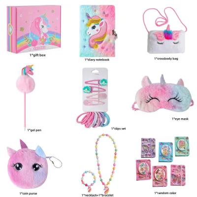Cartoon Childrens Unicorn Gift Box Set Hair Clip Notebook Bag Cartoon Pen Combination Festival Gifts Learning Stationery