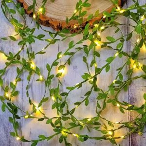 LED Green Leaf Vine Fairy Light- Artificial Plant Garland String Light for Wedding Birthday Party Home Wall & Window Decor