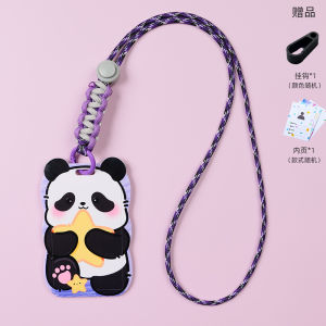 Panda Neck Strap Card Holder High Aesthetic Campus ID Bus Student Anti-Loss Hard Shell with Lanyard Cartoon Style