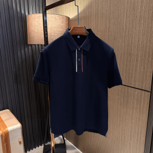 Antibacterial Long Velvet Cotton Polo Shirt Mens High End Casual Versatile Solid Color Short Sleeve Turn Collar Summer Wear