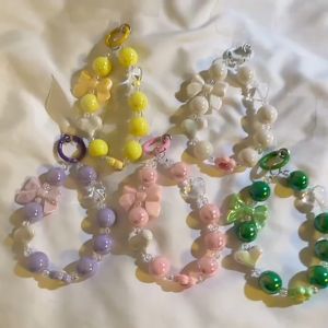 Raimondo Trendi Ins Solid Color Kunci Rantai Jantung Bow Manik -manik Rantai Telepon Kamera Telepon Telepon Diy Lanyard Tali Gantungan Ponsel