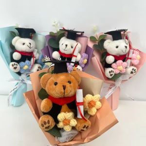 Crochet Flowers Bouquet Cute Dr. Bear Graduation Flower Bouquet Gift Artificial Flowers Mothers Day Gifts Home Decoration