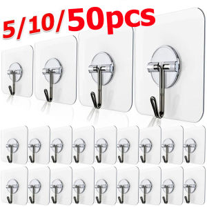 50PCS Transparent Kitchen Seamless Adhesive Hook / Bathroom Wall Hanging Wall Door Strong Small Hook / Self Adhesive Anti-skid Nasty-free Magic Stick Hook