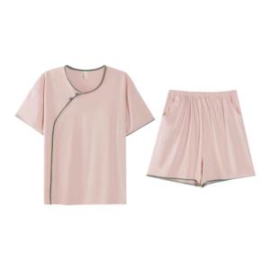 MiiOW | New Chinese Style Ice Silk Thin Short Sleeve Summer Sleepwear Womens Cotton Feeling Large Size Outdoor Wearable Home Clothes Set