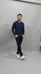 HAF Longsleeve Polo Shirt Knit Blue Navy