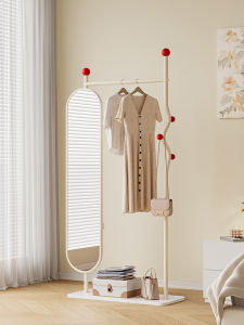 Cream Wind Floor Rotate Full-Length Mirror Coat Rack Integrated Simple Accessible Luxury Bedroom Multifunctional Hanger Dressing Mirror