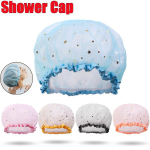 Thicken Waterproof Shower Caps Double Layer Starry Sky Pattern Printed Women Spa Hair Salon Supplies Shower Cap Bath Accessories