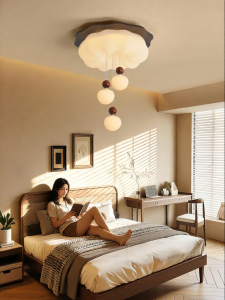 DGY | French Cream Style Retro Cloud-shaped Pumpkin Wooden Ceiling Light for Childrens Study