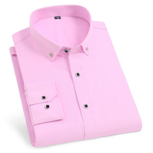 High Quality Mens Long Sleeve Shirt Dress Casual Solid Color Routine Fit Design Business Male Social Shirts White Blue Black