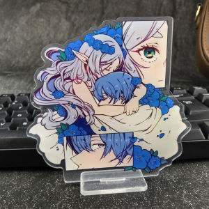 Anime Sousou No Frieren Acrylic Stand Frieren Elf Girl Hug Himmel Hero Blue Flower Frame Cutout Clear Table Decor