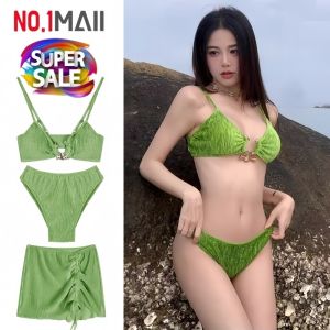 ชุดว่ายน้ำผู้หญิง เช็ต3ชิ้น มีผ้าคลุมเอว สีเขียว ใส่ถ่ายรูป เดินชายหาด หรือใส่เล่นน้ำก็ได้ ขนาดสินค้า รอบอก28นิ้ว รอบเอว24นิ้ว (ขนาดก่อนยืด) สินค้าพร้อมส่ง
