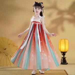 Princess Skirt for Girls Thin Performance Spring Summer Hanfu Traditional Chinese Clothing Six One Performance Dress Childrens Wear