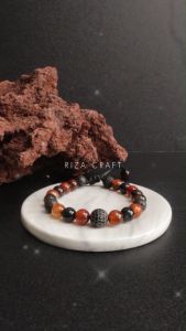 SOLOMON BRACELET - Gelang Batu Kristal Yaman Sulaiman Madu Wulung Mix Lava Stone Sekat Zircon Akik Asli Original Aesthetic Pria Wanita Keren Terbaru
