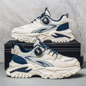 Mens Sport Running Shoes with Rotating Button Breathable Mesh All-Match Thick Bottom Heightening Dad Shoes Summer Leisure